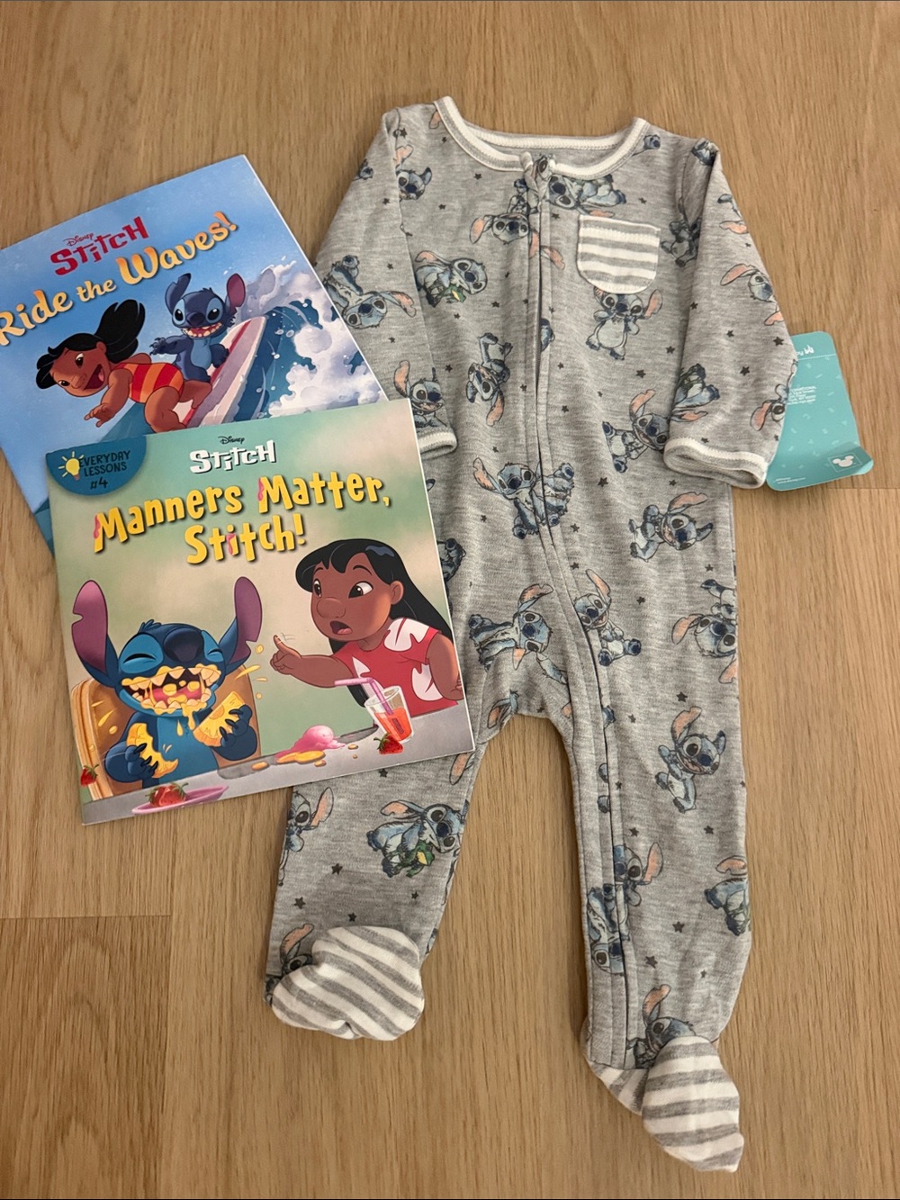 NWT Disney Lilo & Stitch Footed Onesie and Books